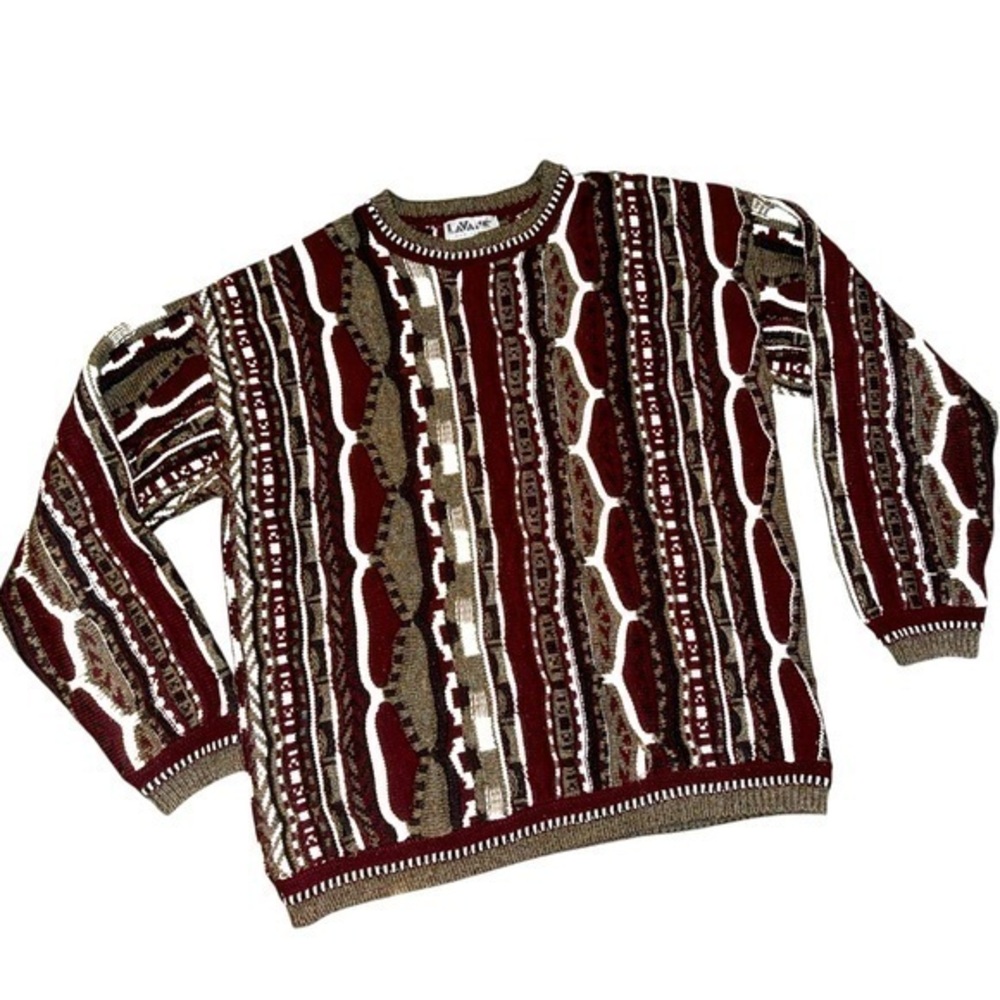 Vintage Lavane New York Textured 3D Sweater Colorful Men large Cosby 80s Biggie